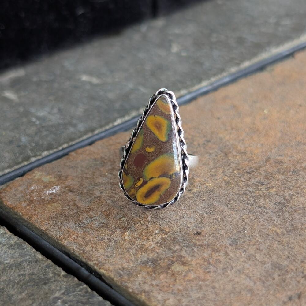 Brown Swirl Boho Statement Ring Trippy Sterling Silver Vintage Southwest Size 8 - Picture 2 of 10